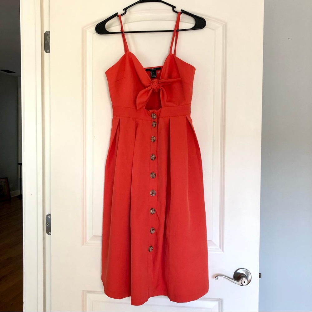 Bright orange midi tie front summer dress